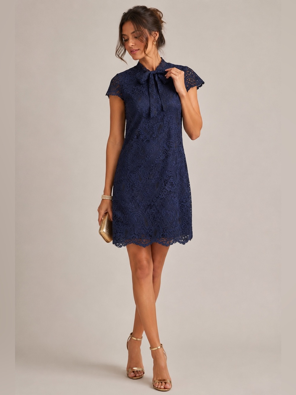Betsey Johnson Navy Lace Bow Neck Shift Mini Dress NWT Size 12